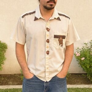 Vintage Mardel Western Button Up Shirt Mens‎ Small Tan Floral Embellished